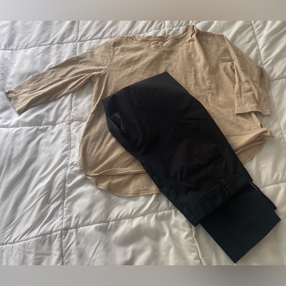 DKNY Black Pants Size 12 Three Quarter Sleeve Neutral Top Sz XL Everyday Outfit